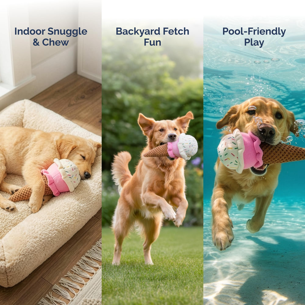 Pet Lou jouet peluche flottant, parfait pour jeux sur l'eau et la plage.