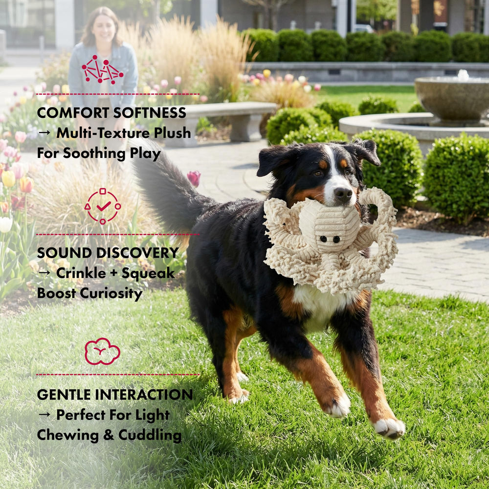 Peluche poulpe Pet Lou textures naturelles pour stimulation.