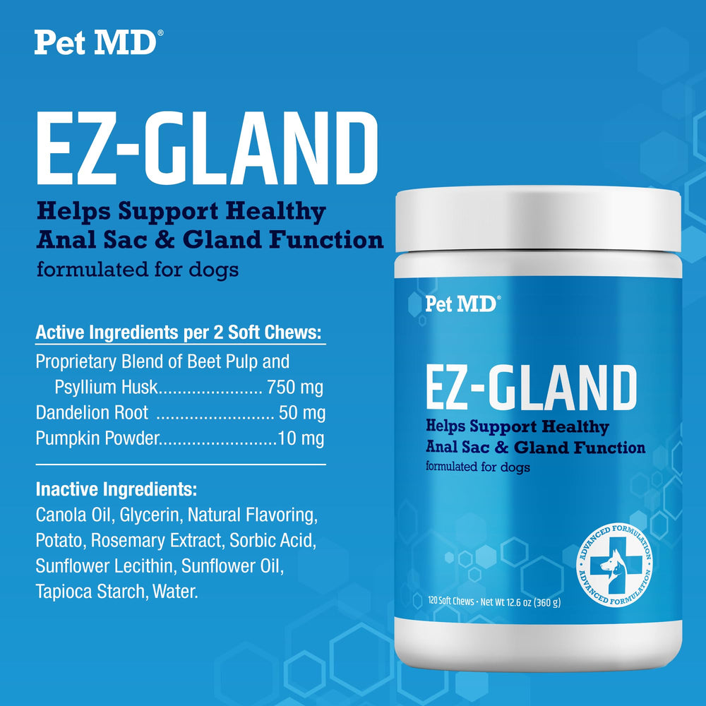 Pet MD EZ Gland, pour constipation du chien, soutien digestif potentiel.