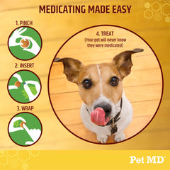Pet MD formulation avancee pour pilules, pratique et efficace.