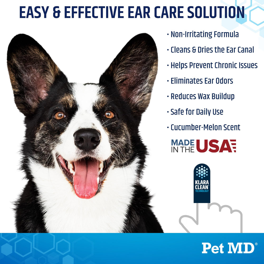 Formulation douce et non irritante Pet MD, soin quotidien des oreilles.