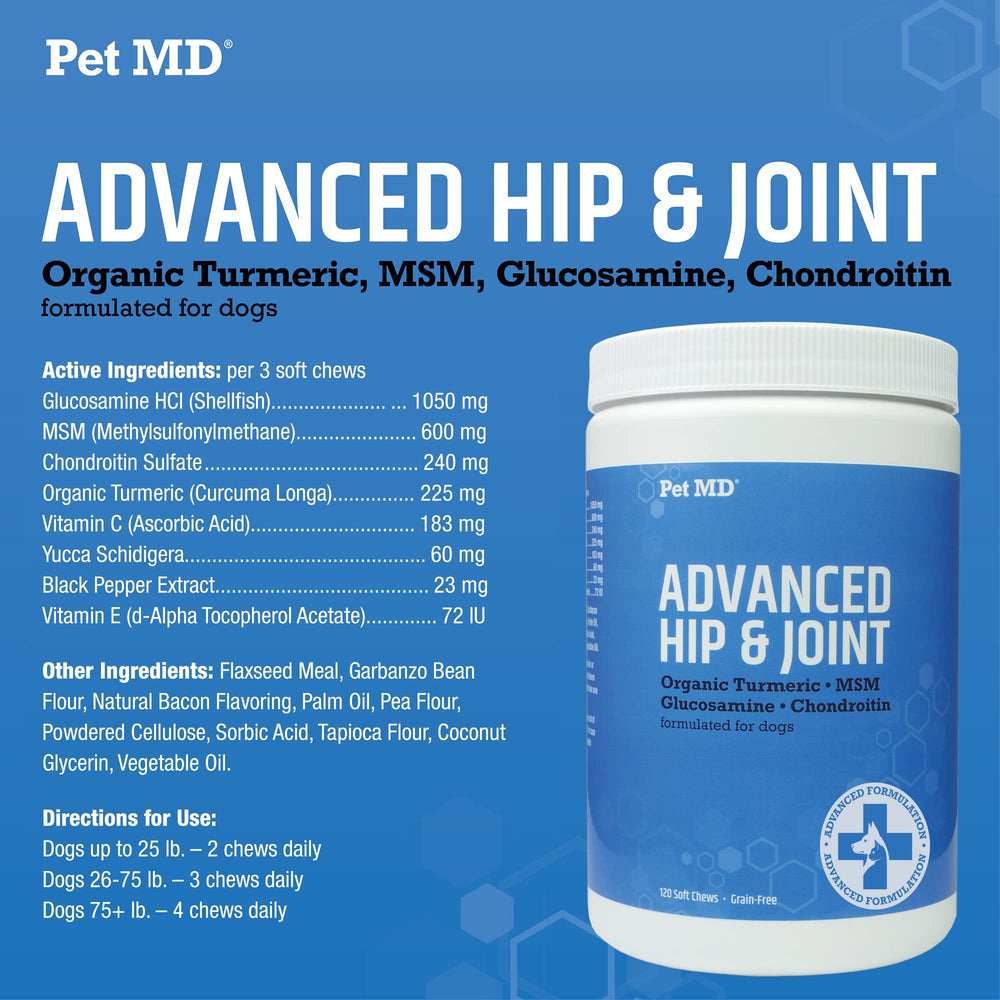 Pet MD Glucosamine pour chiens: convient à tous les chiots et chiens adultes, petites et grandes races.