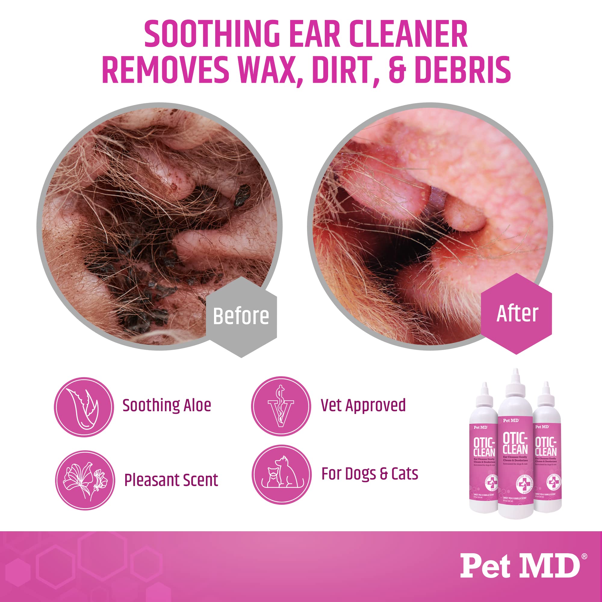 Pet MD Otic-Clean, gouttes d'application, nettoie et assèche les oreilles après l'exercice.