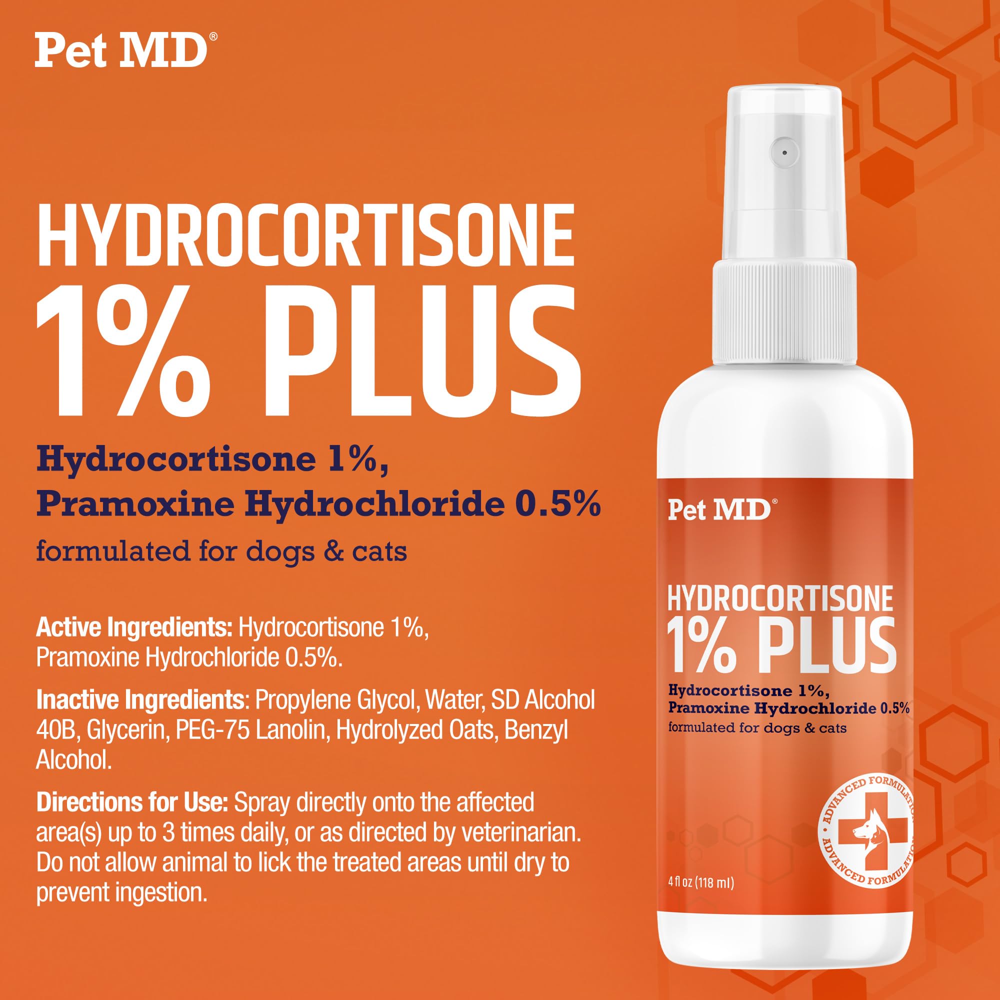 Formule sans picotement du Spray Pet MD Hydrocortisone pour plus de confort.