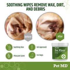 Lingettes Pet MD pour oreilles de chien – aloe et eucalyptus pour l’aromathérapie légère et apaisante.