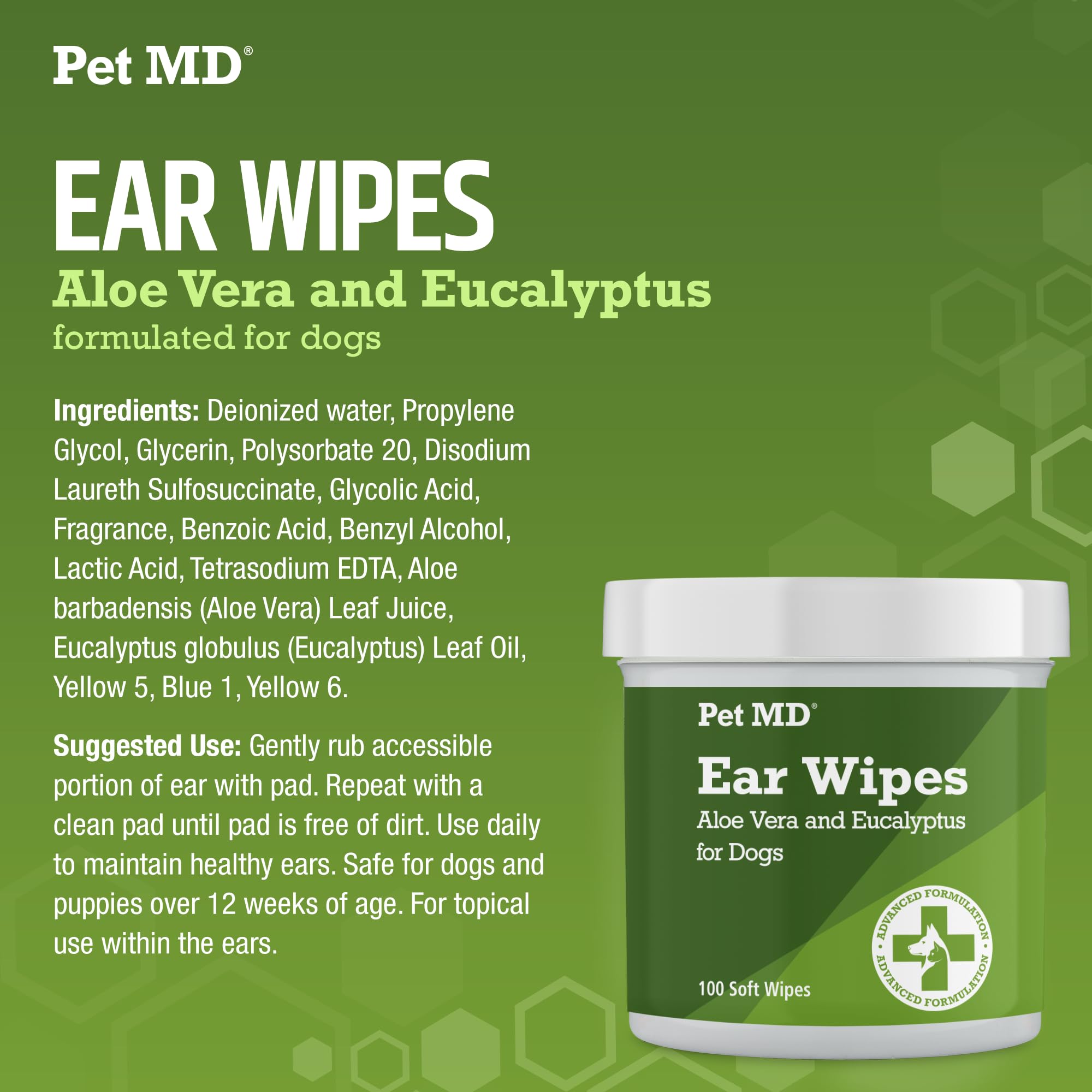 Lingettes Pet MD – usage quotidien et contrôle des odeurs pour les chiens de plus de 12 semaines.