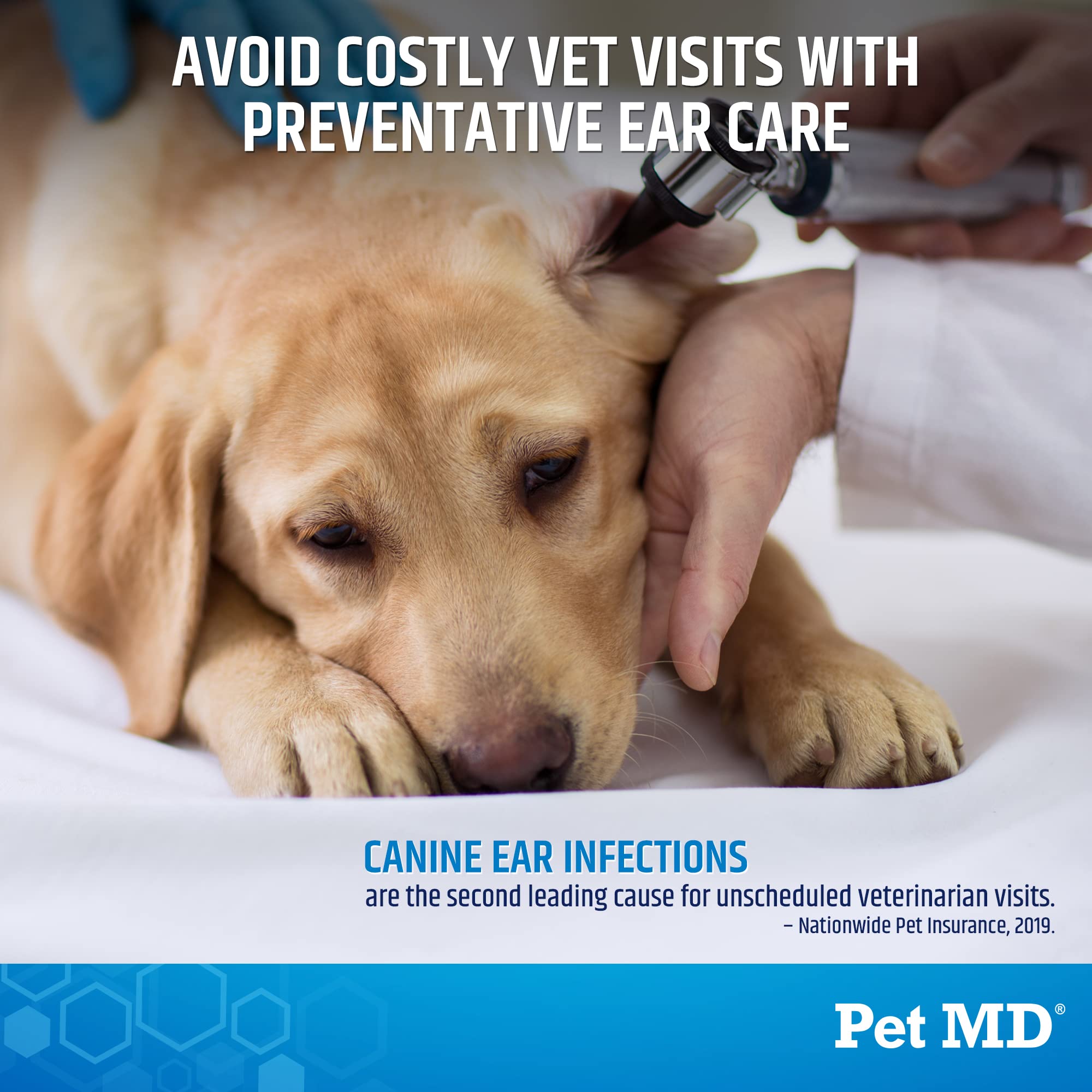 Pet MD lingettes oreilles reduisent le secouement de tete et l inconfort.