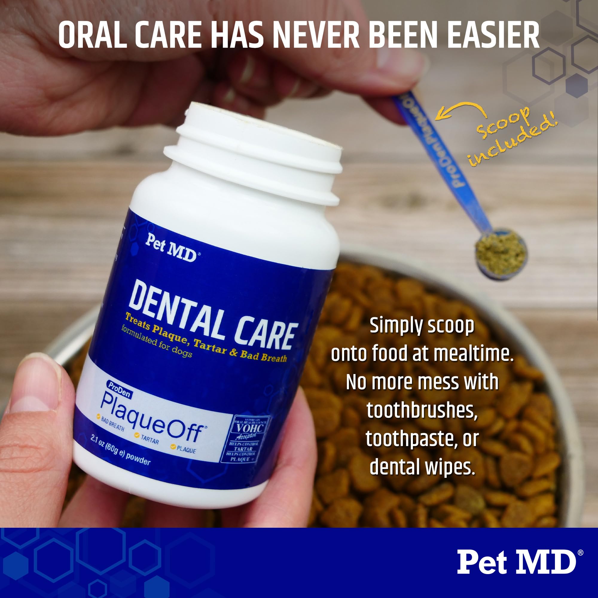 Pet MD Proden PlaqueOff poudre-dent-chien-doseur: dosage simple à chaque repas.