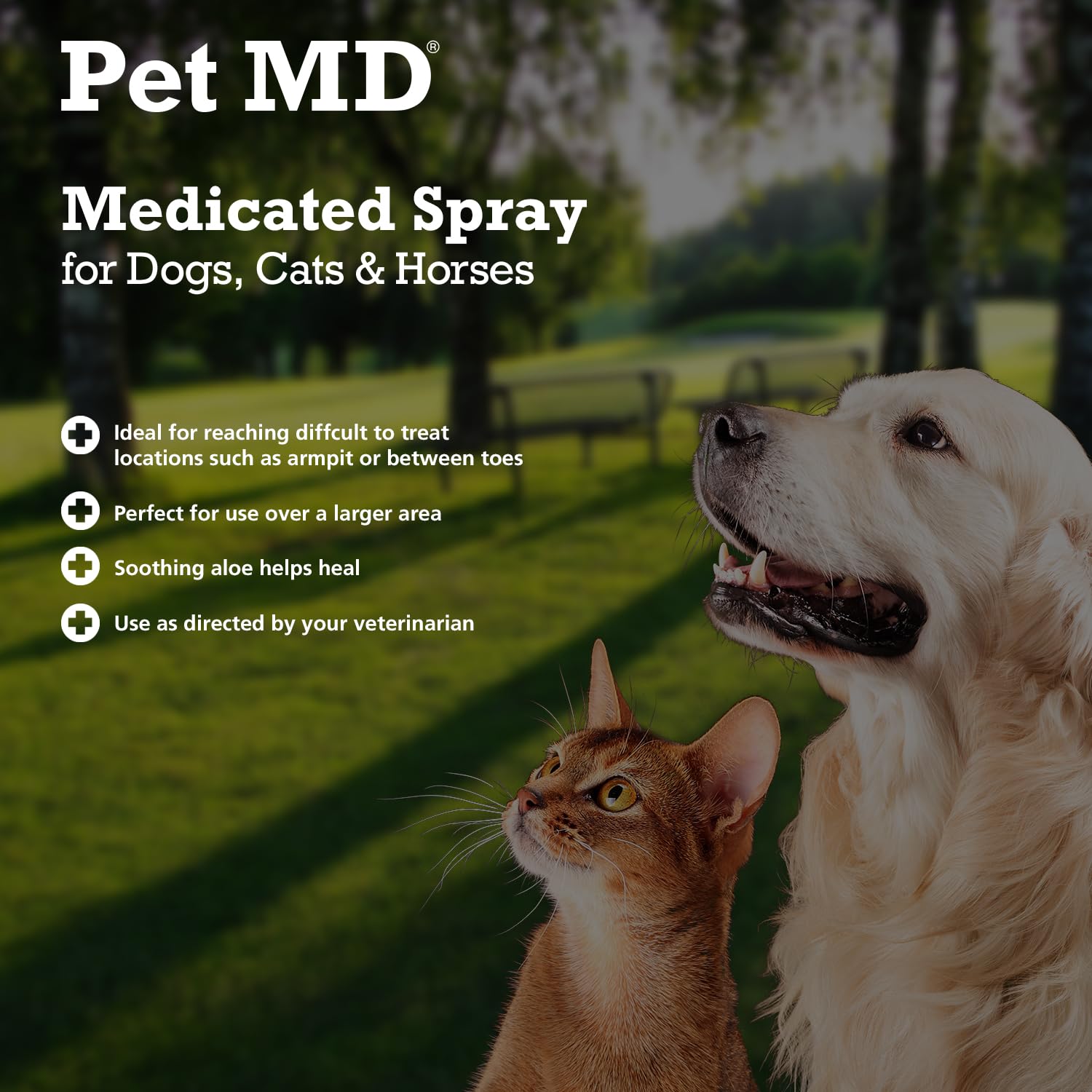 Pet MD spray topique – application facile sur la peau pour nettoyer le pelage.