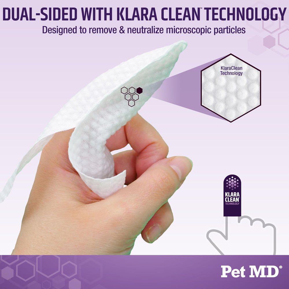 Pet MD Tris Ear Wipes, contribue au bien-être des oreilles lors du toilettage quotidien.