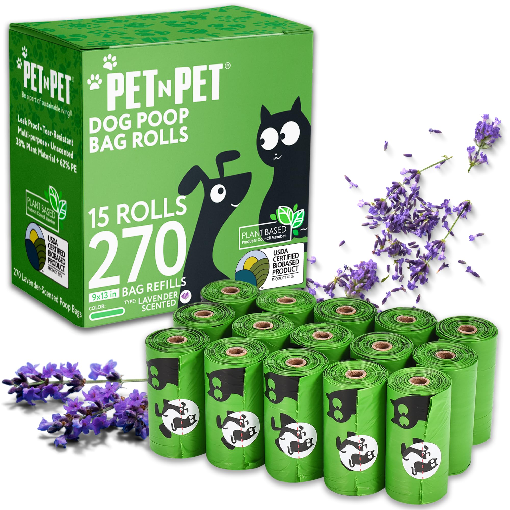 Rouleau Pet N Pet de sacs déjections chiens lavande, pratique en promenade.