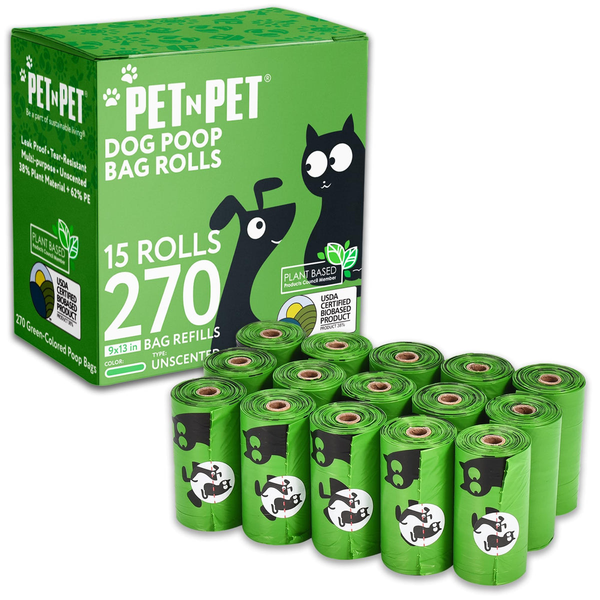 Pet N Pet 270 sacs sur rouleau pour promenades propres et pratiques