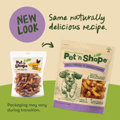 Composants naturels Pet 'n Shape: poulet et patate douce pour une récompense savoureuse.