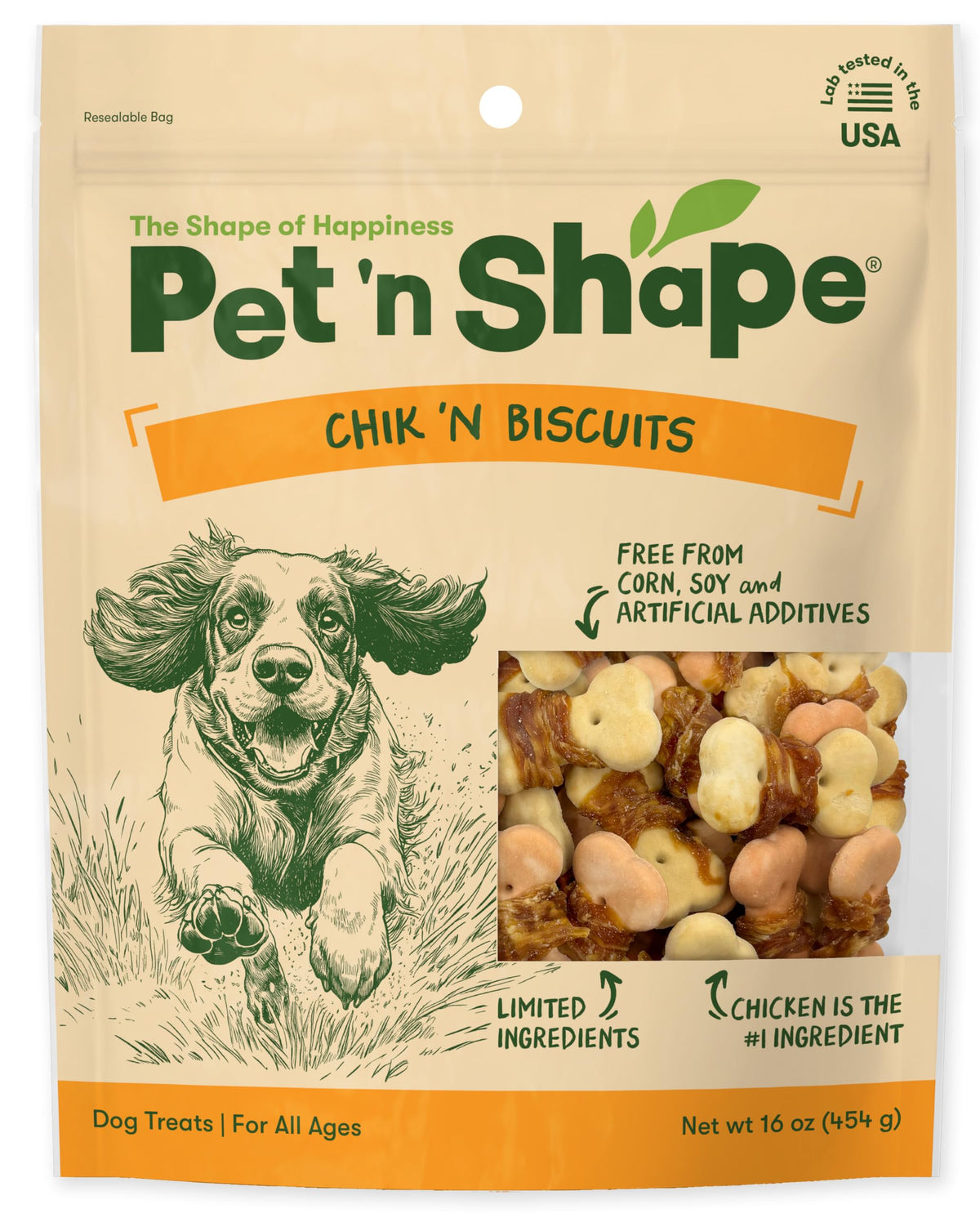 Pet 'n Shape - emballage refermable des biscuits Chik-n-Wrapped, pratique pour garder la fraîcheur.