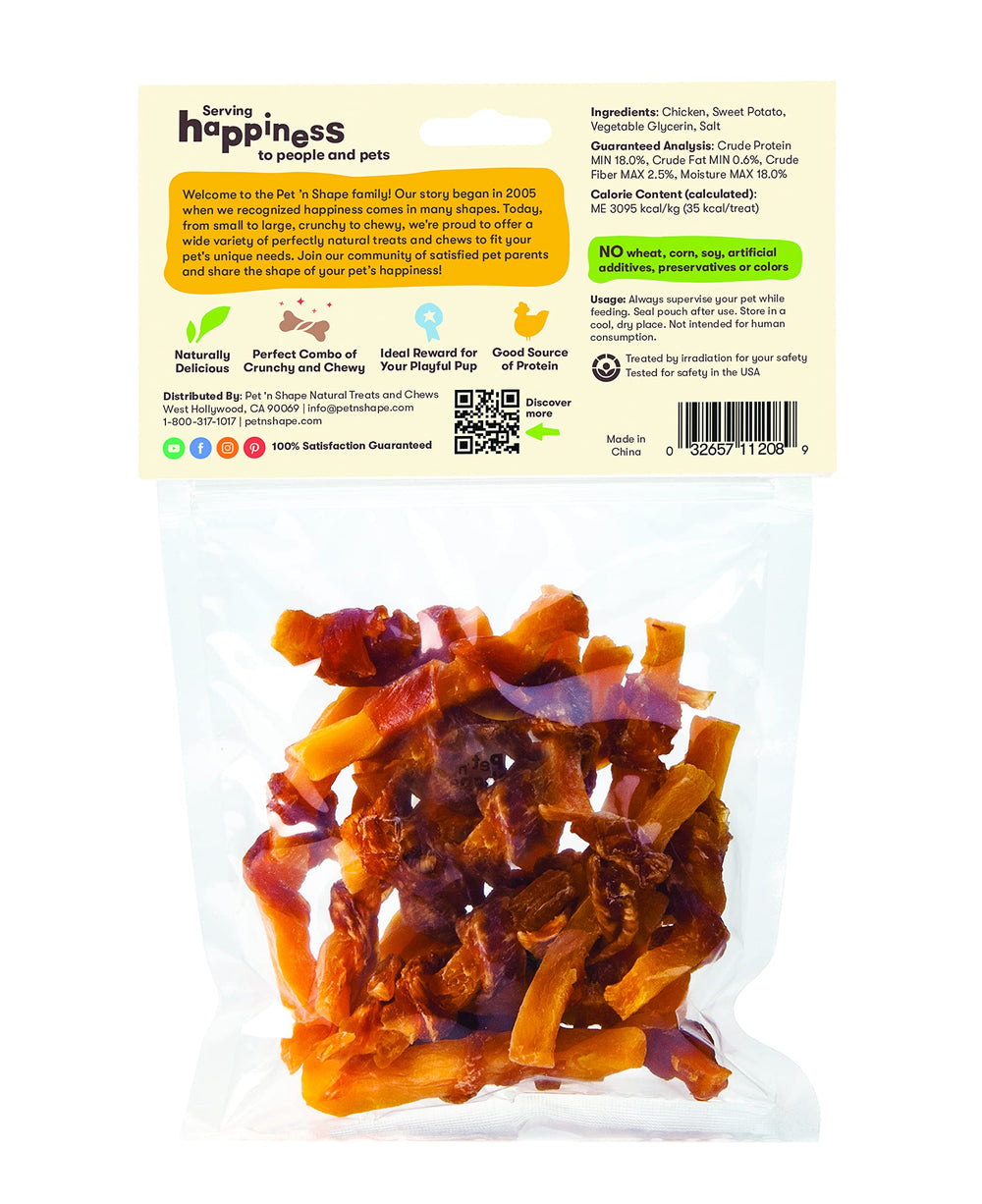 Pet 'n Shape bouchées poulet et patate douce, snack appétissant.