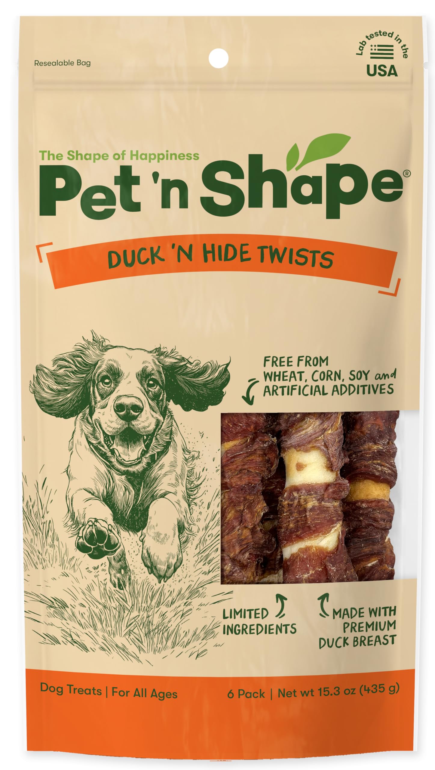 Pet 'n Shape Duck 'n Hide Twist – emballage refermable pour préserver la fraîcheur et la saveur.