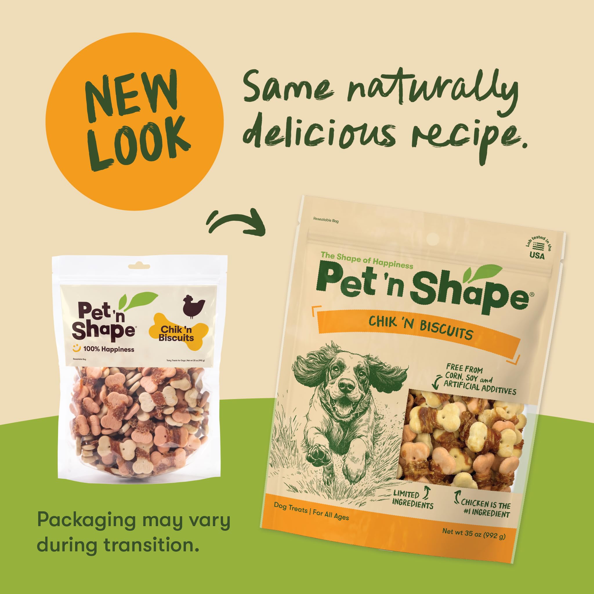 Pet 'n Shape – chien heureux savourant une friandise enrobée lors de la promenade.
