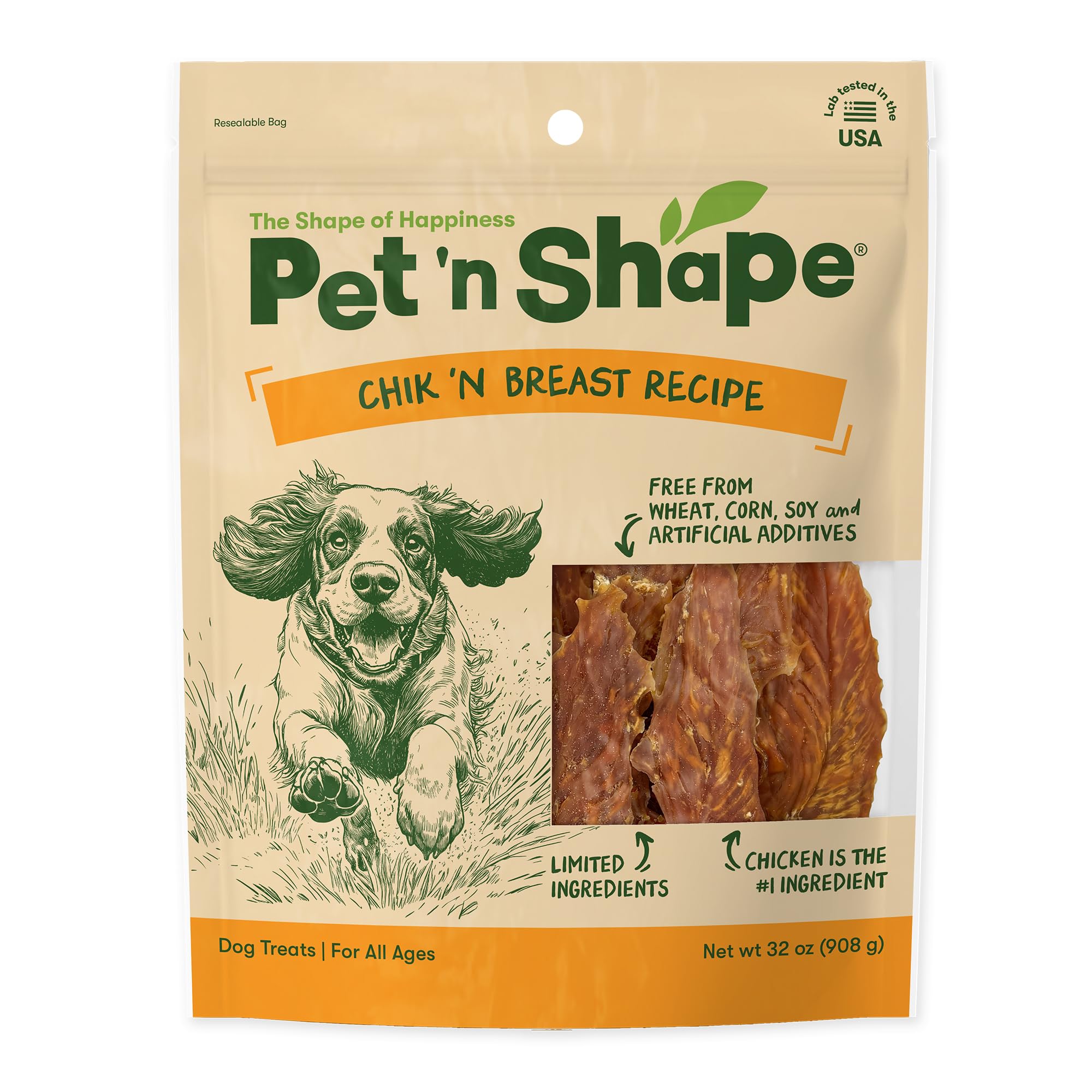 Tranches de poitrine de poulet Pet 'n Shape Chik 'n Breast Jerky, saveur naturelle.