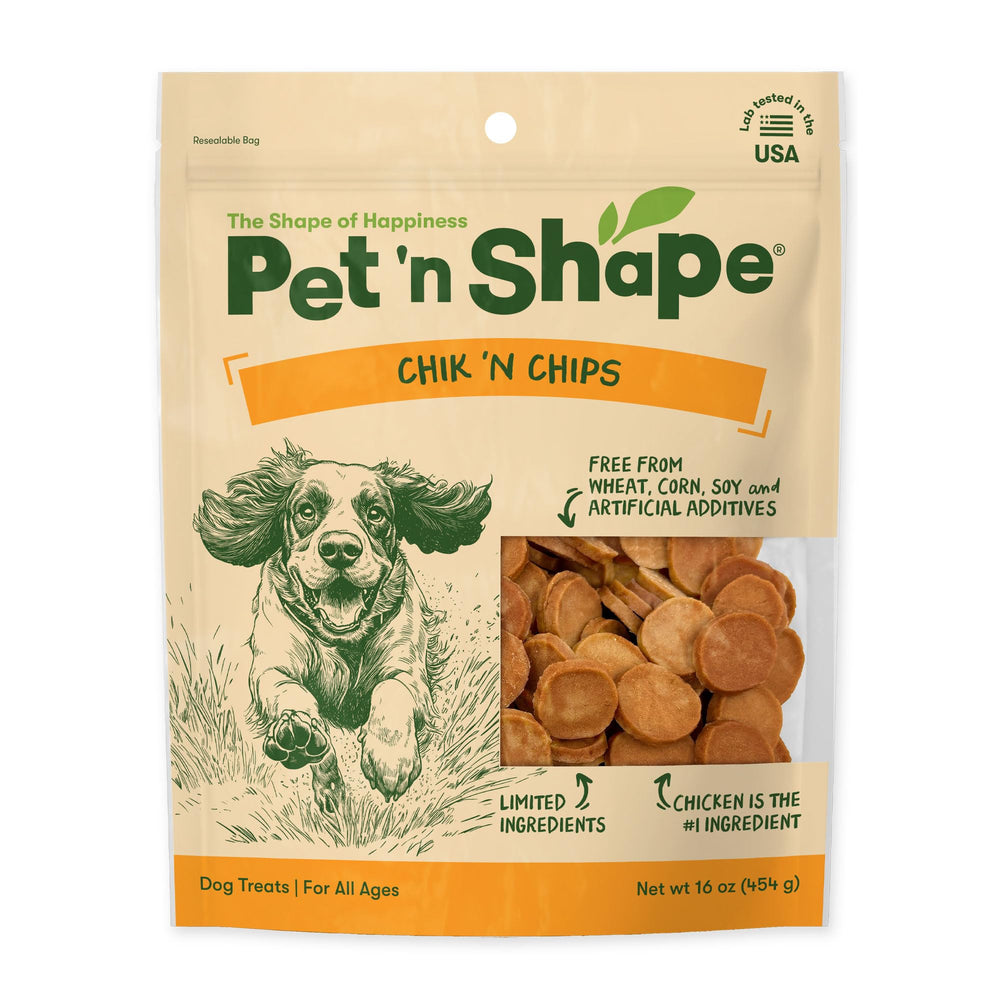 Friandises Pet 'n Shape Chik 'n Chips dans un emballage réutilisable pour préserver la fraîcheur.