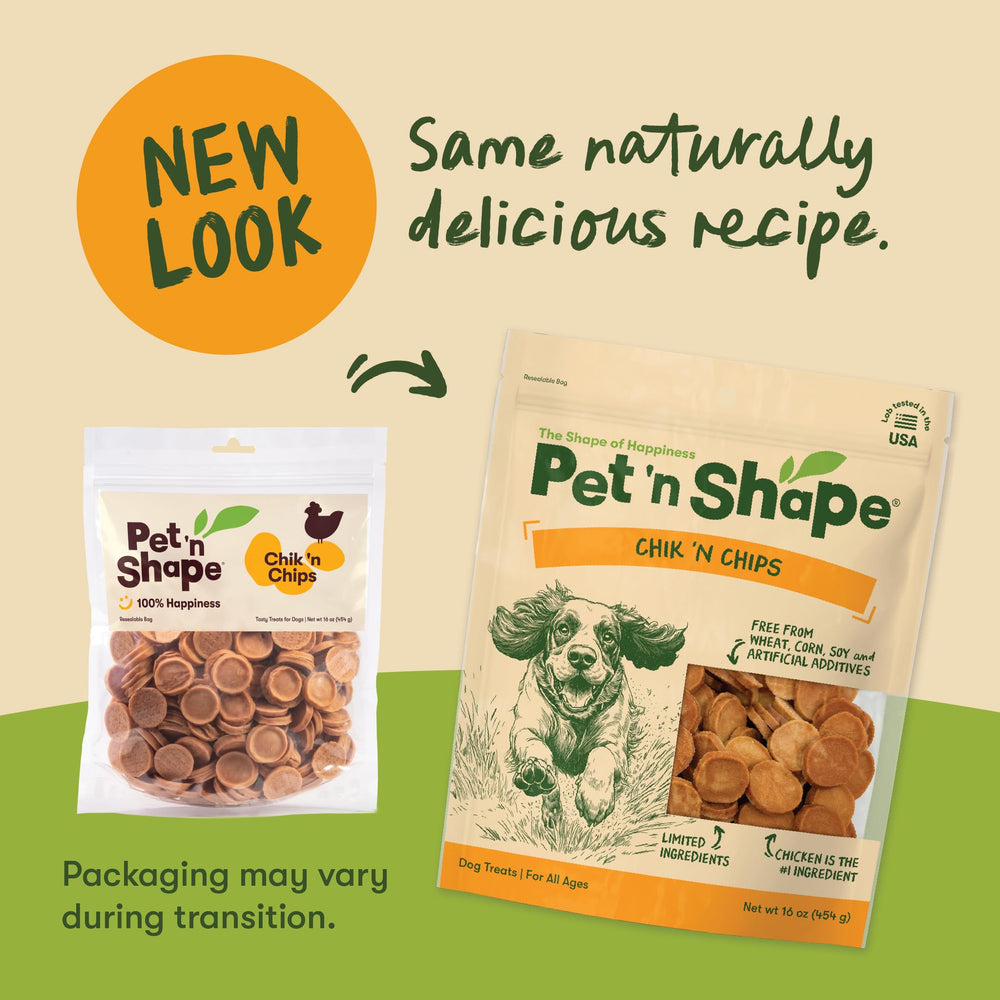 Friandises Pet 'n Shape sans céréales, adaptées pour toutes tailles de chiens.
