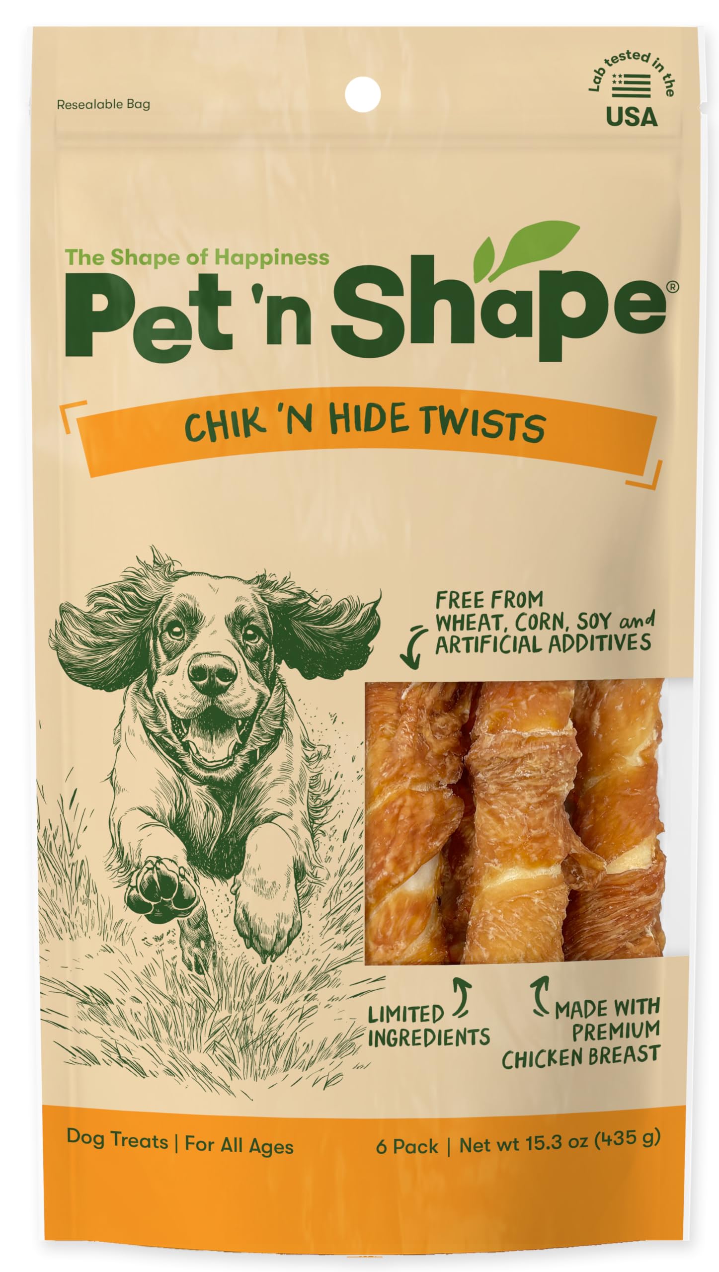 Pet 'n Shape Chik 'n Hide Twist poulet enrobé, friandise savoureuse pour chien.