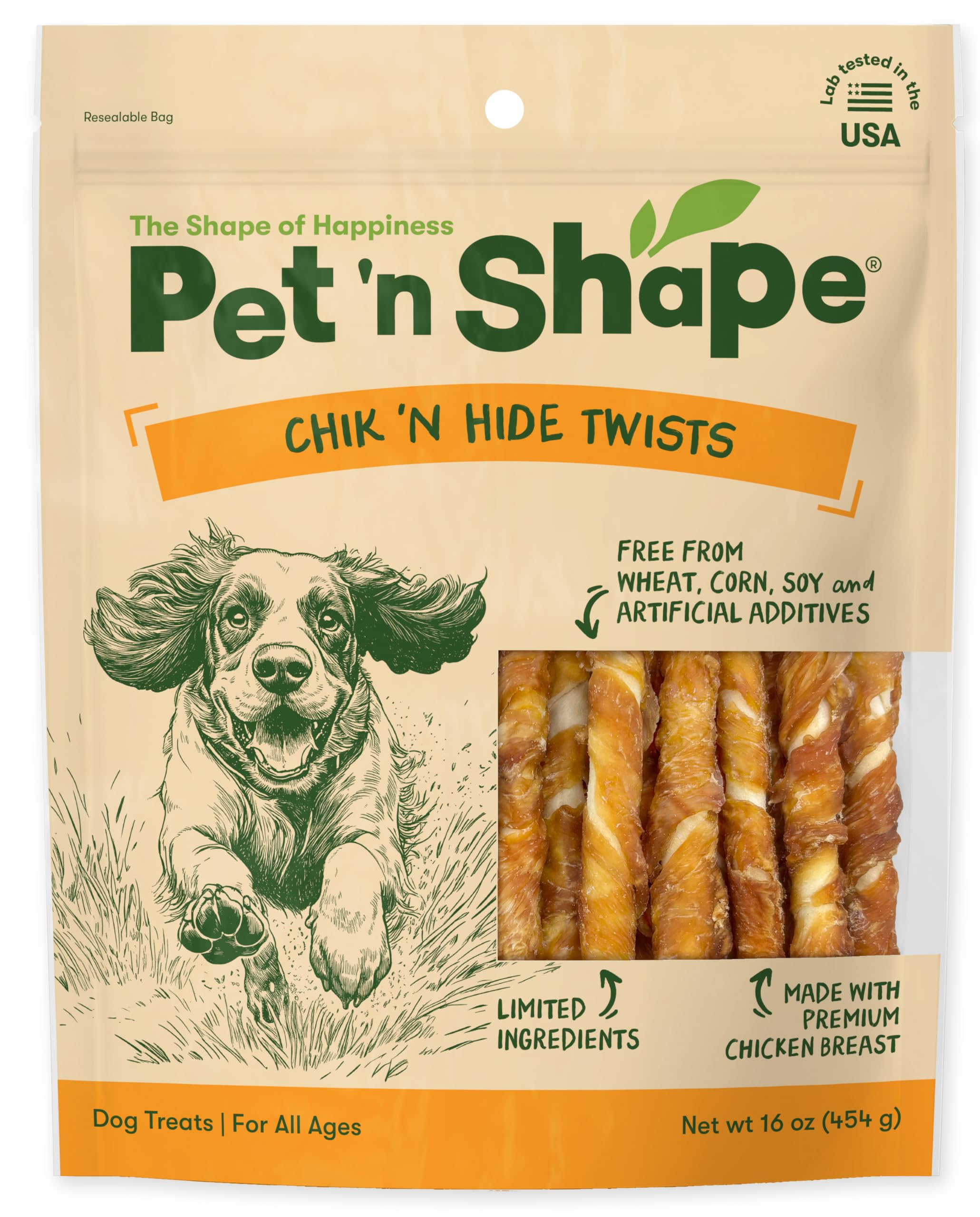 Emballage refermable de Pet 'n Shape Chik 'n Hide Twists pour garder la fraîcheur.