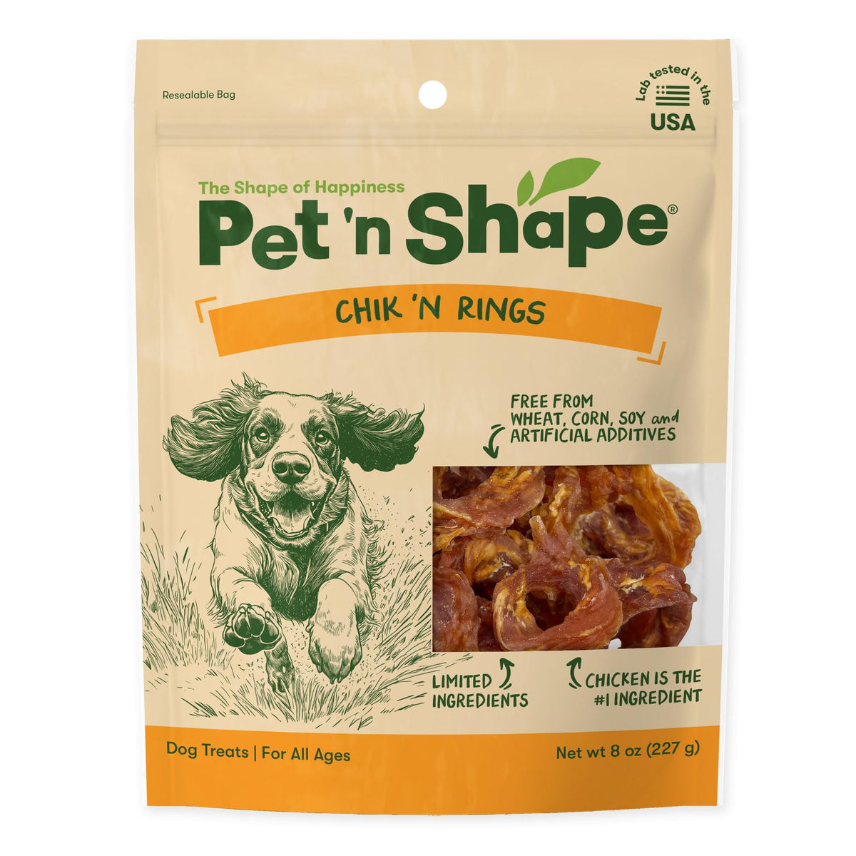 Friandise Pet 'n Shape Chik 'n Rings anneau poulet croustillant, récompense idéale.
