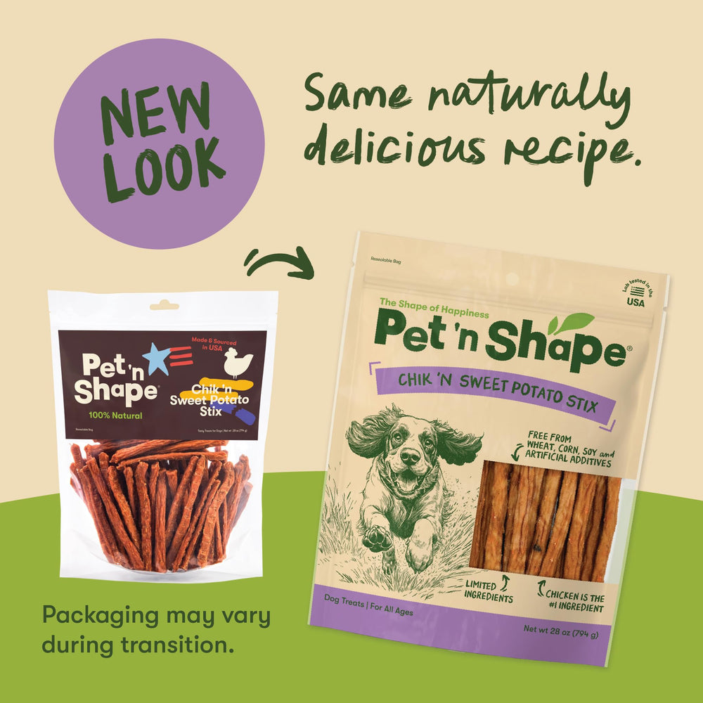 Pet 'n Shape Chik ’n Sweet Potato Stix sans-grains pour chiens sensibles.