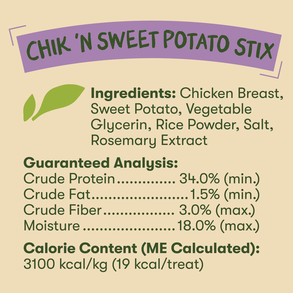 Pet 'n Shape Chik ’n Sweet Potato Stix utilisations entrainement faciles à casser.