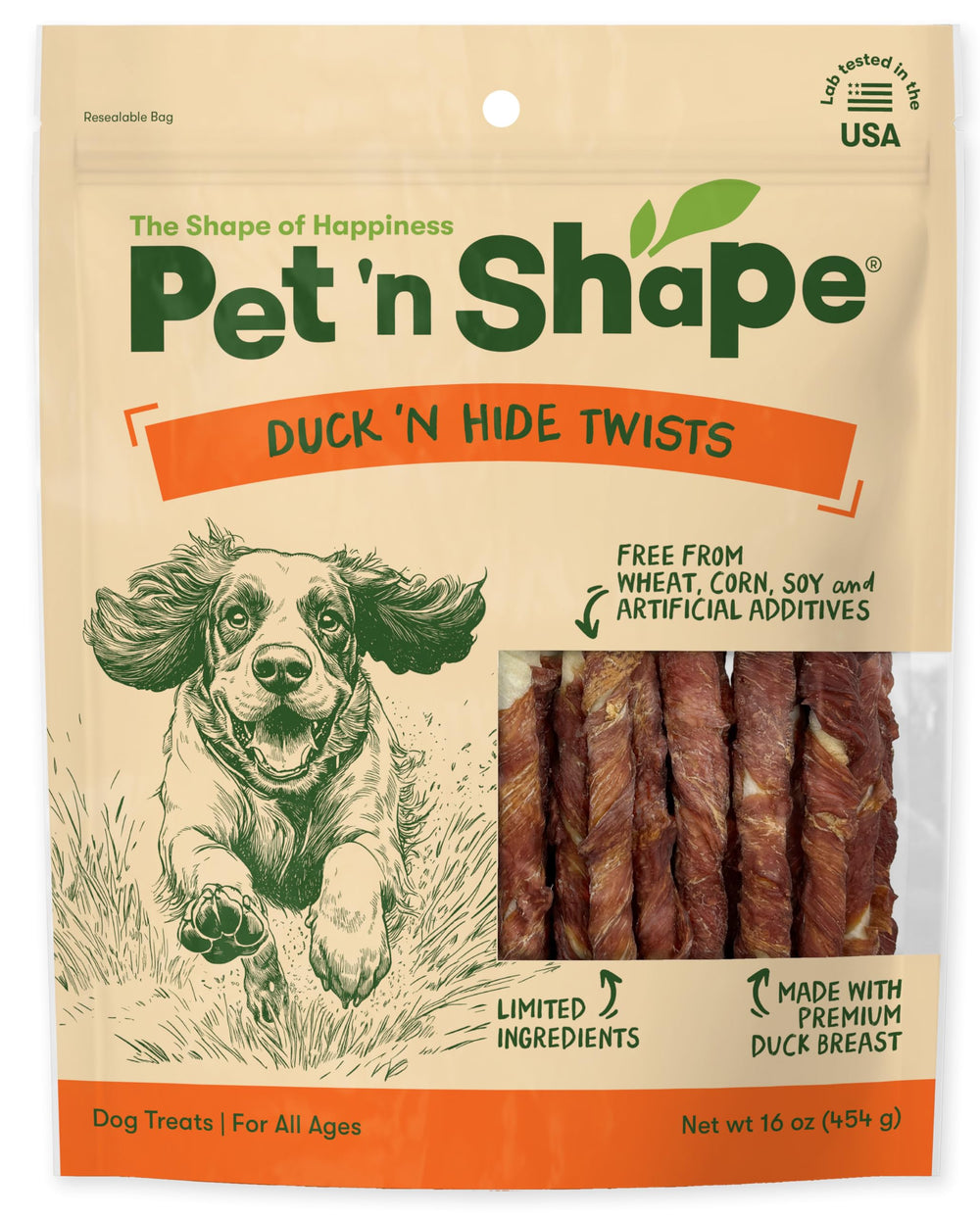 Pet 'n Shape Duck 'n Hide Twists avec emballage refermable, pratique pour stocker.