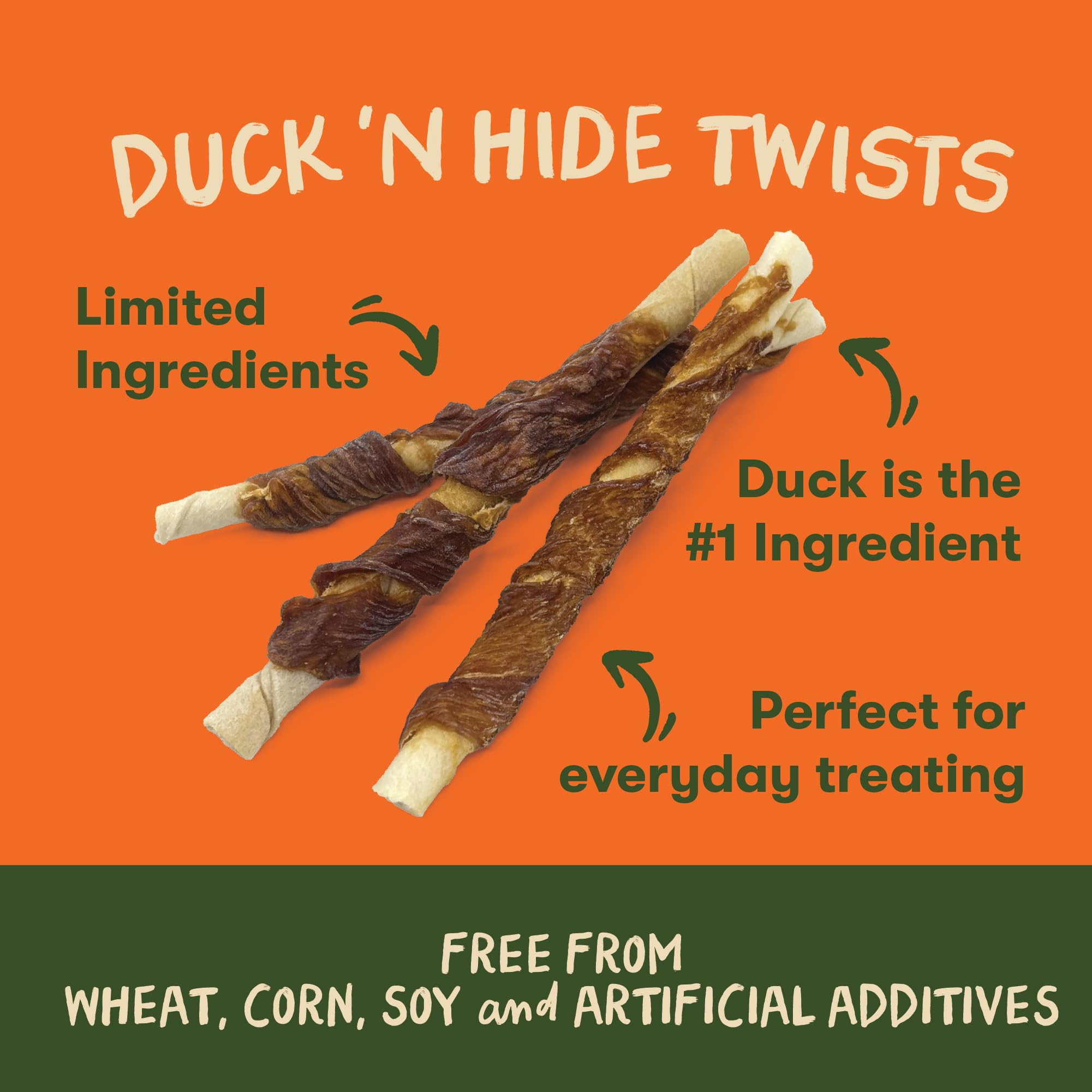 Petits chiens dégustent Duck 'n Hide Twists au format adapté.