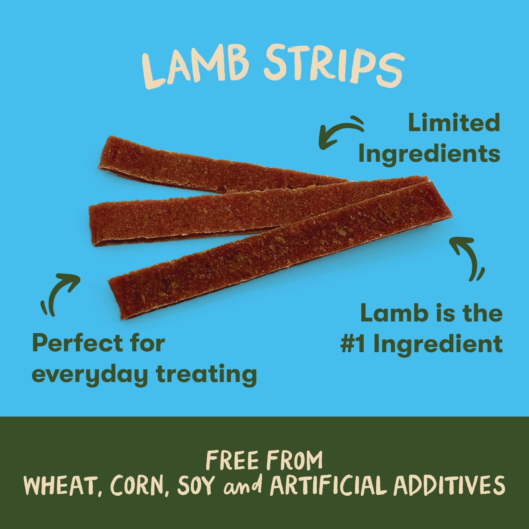 Friandise Pet 'n Shape jerky d'agneau sans additifs et sans colorants artificiels.