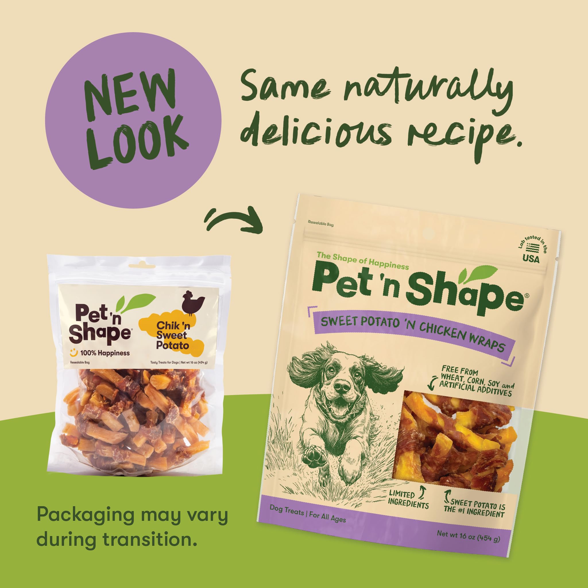 Pet 'n Shape: morceaux poulet patate douce, friandise tendre idéale pour l'entraînement.