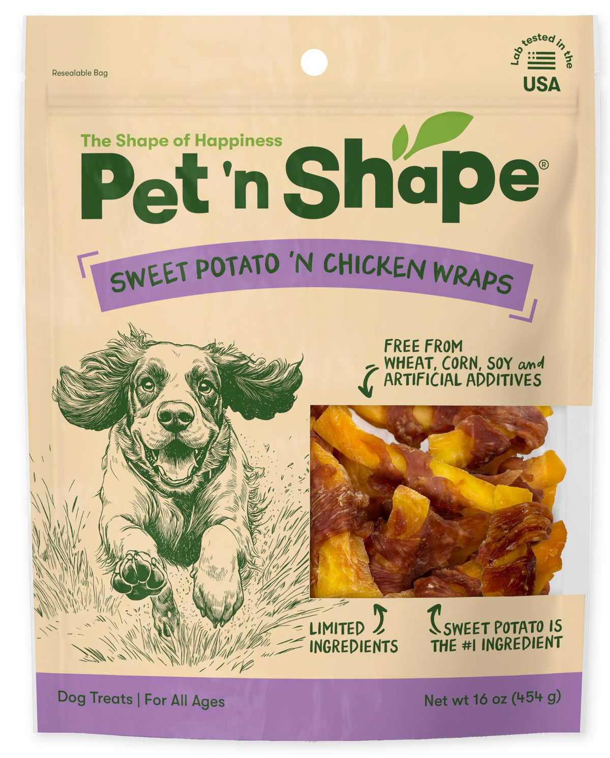 Pet 'n Shape: emballage des bouchées patate douce, récompense pratique et fraîche pour chien.