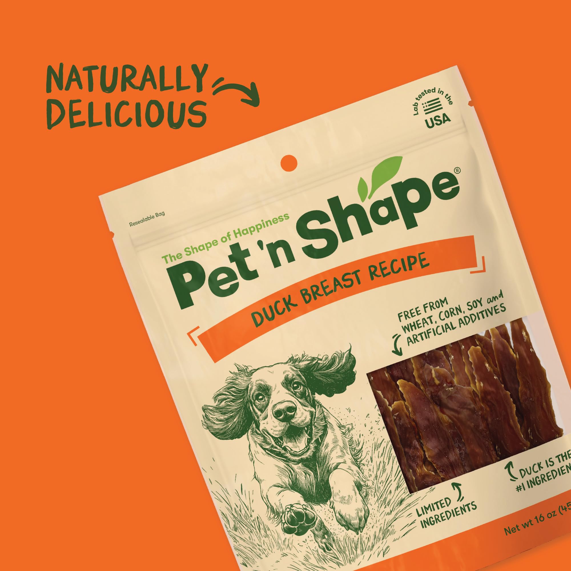 Friandise Pet 'n Shape poitrine de canard sans céréales, adaptée chiens sensibles.