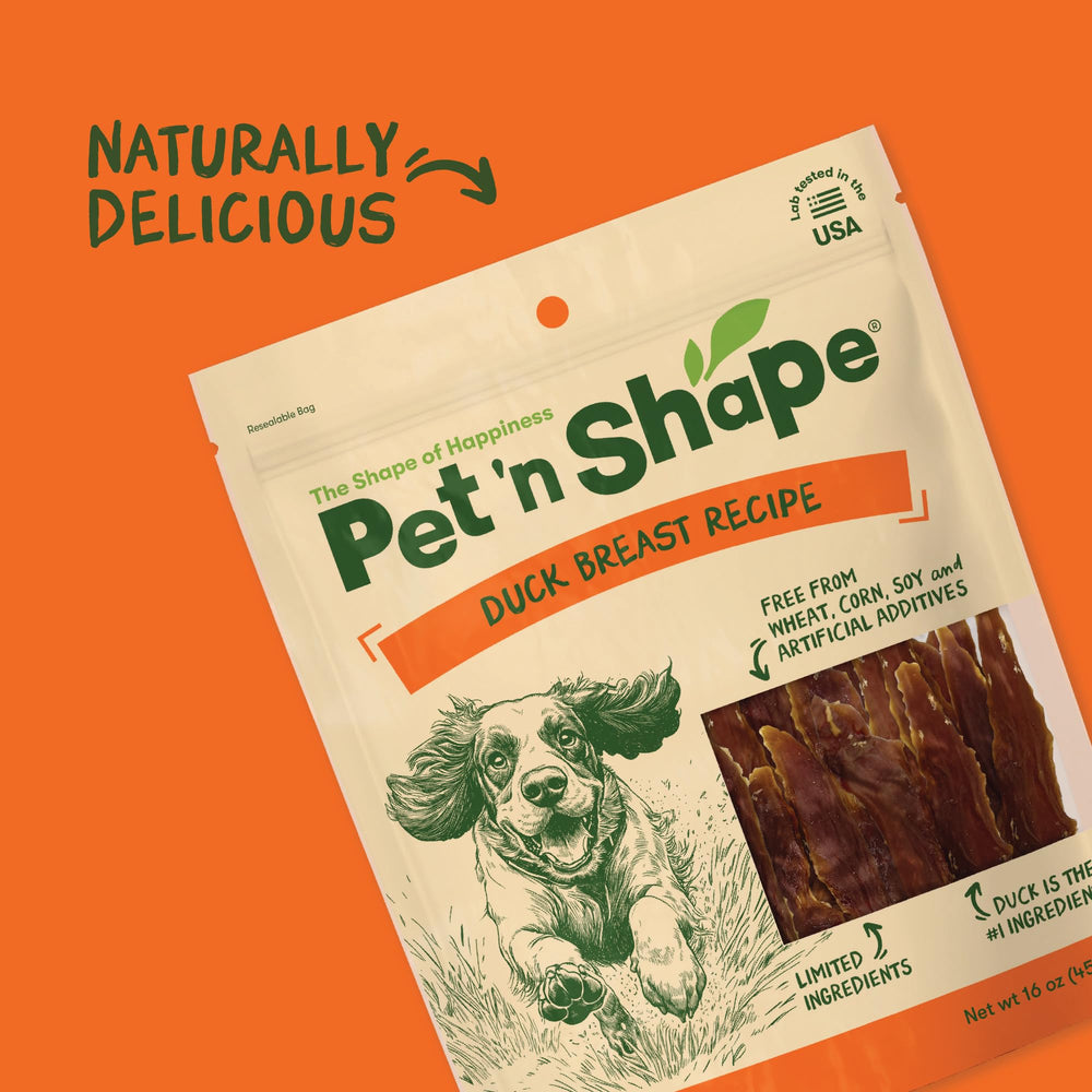 Friandise Pet 'n Shape poitrine de canard sans céréales, adaptée chiens sensibles.