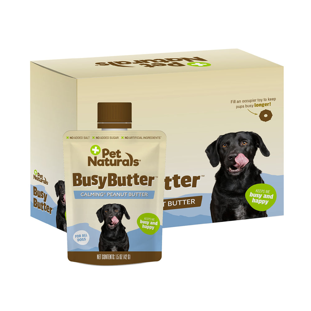 BusyButter de Pet Naturals, poche ouverte, friandise apaisante pour chien.