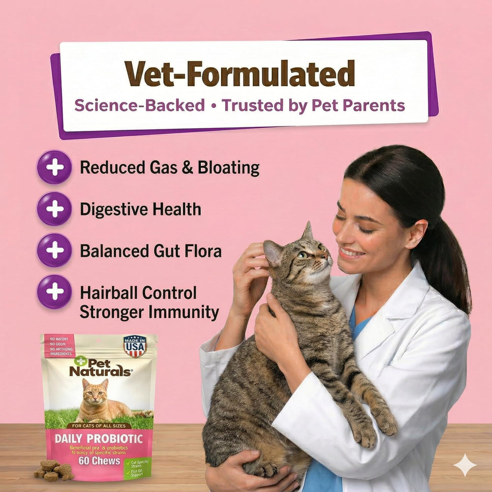 Chat dégustant une bouchée Pet Naturals, soutien potentiel au bien‑être digestif.