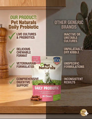 Étiquette Pet Naturals indiquant une texture douce et une forme de bouchée.