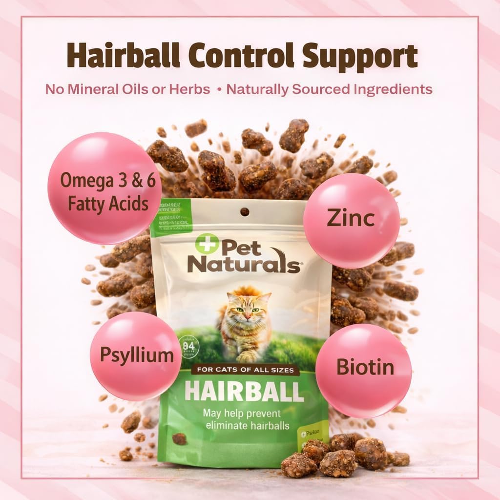 Pet Naturals Hairball Relief bouchées psyllium favorisent une digestion équilibrée.