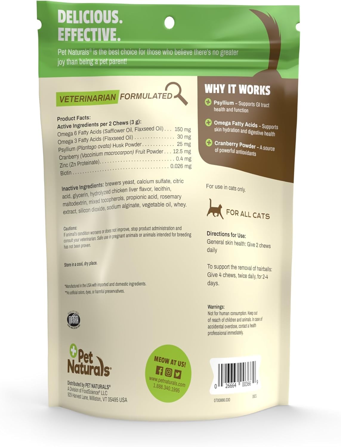Pet Naturals Hairball Relief idéal pour usage quotidien chez les chats.
