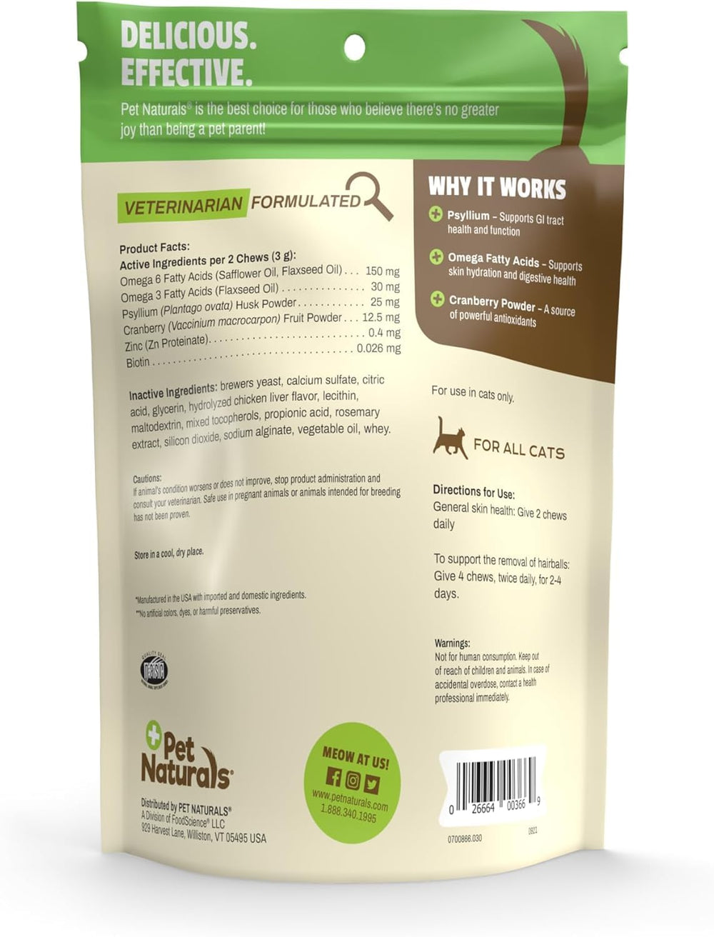 Pet Naturals Hairball Relief idéal pour usage quotidien chez les chats.