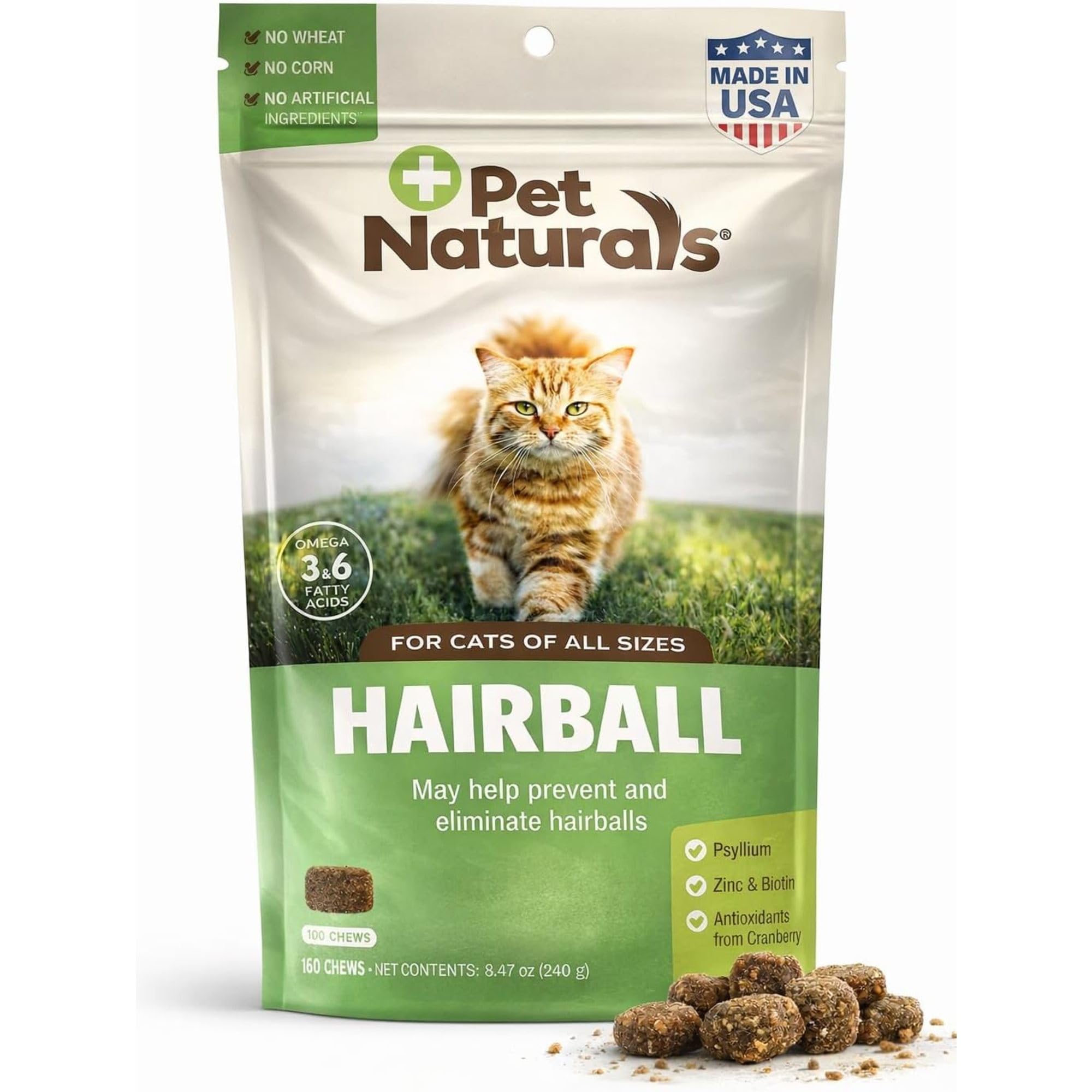 Pet Naturals Hairball Soft Chews emballage, format valeur pratique.