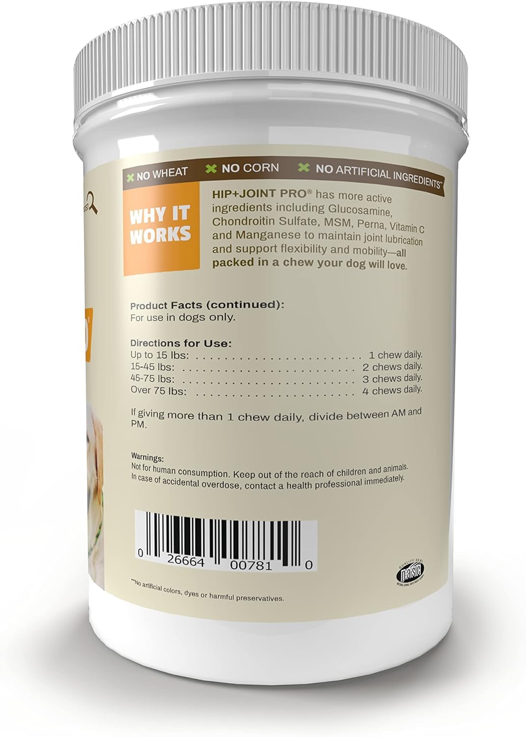 Pet Naturals Hip et Joint Pro – chien heureux après promenade grâce au goût canard.