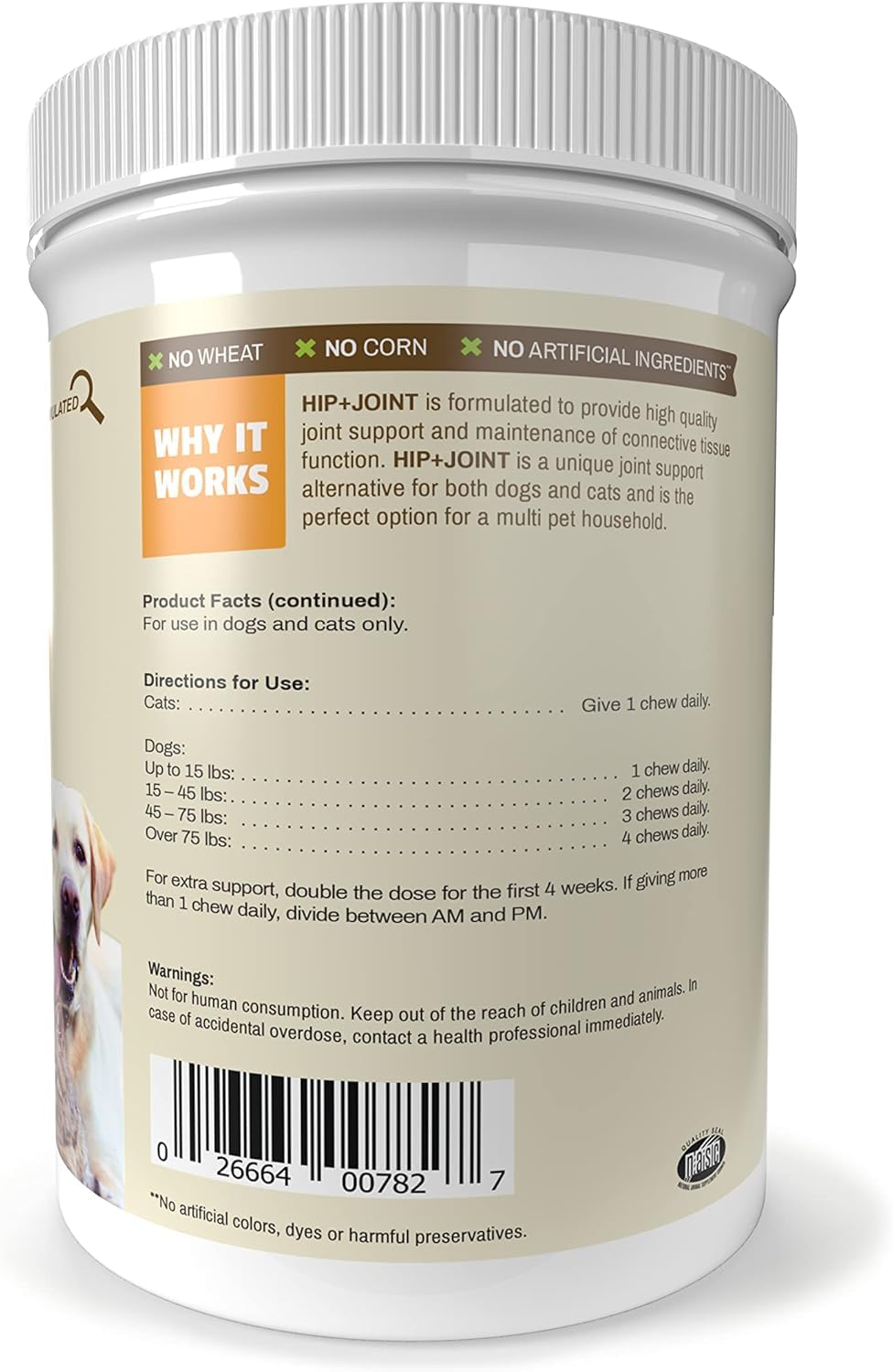 Pet Naturals Hip + Joint – chat ou chien, adapté à tous les poids.