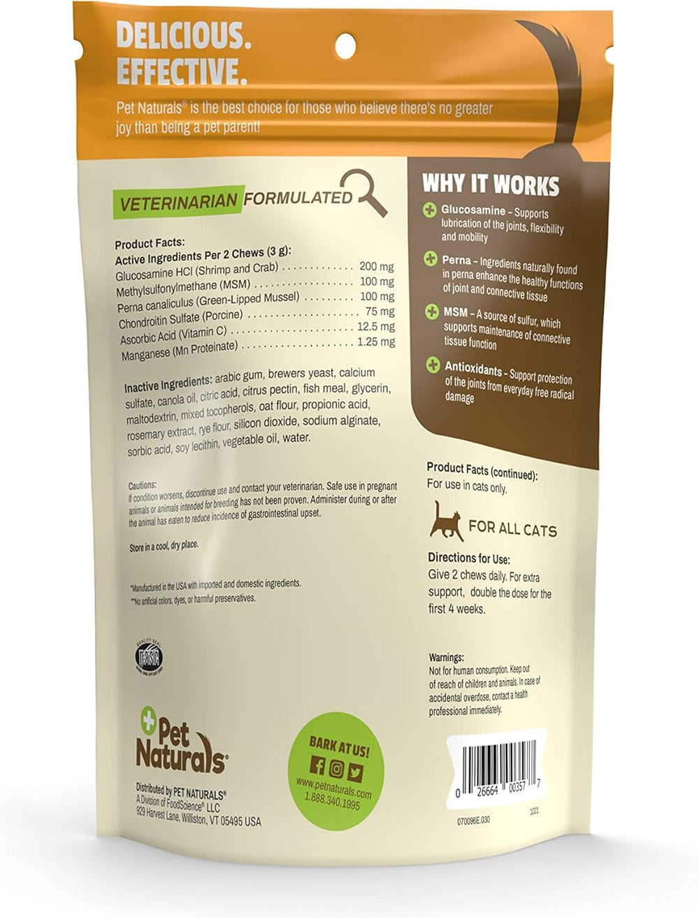 Pet Naturals Hip et Joint usage quotidien, dose adaptée pour tous les chats.