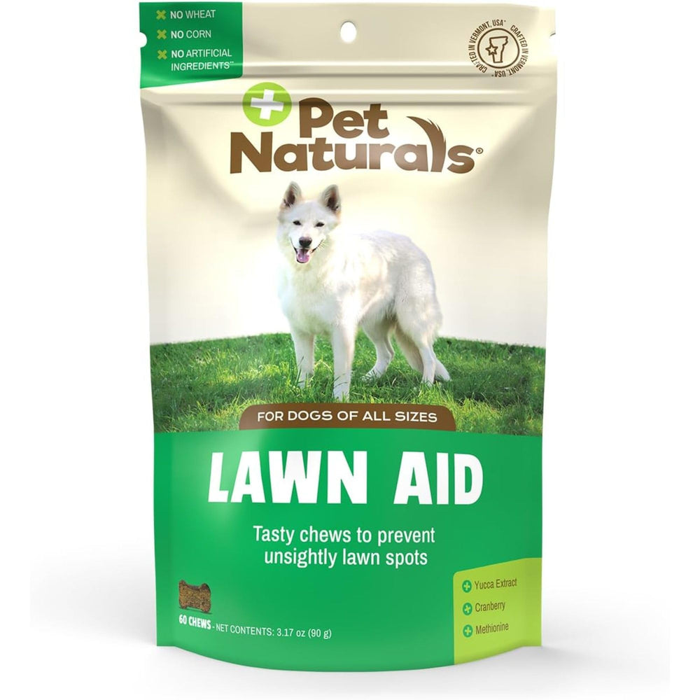 Pet Naturals Lawn Aid: bouteille montrant les friandises pour chiens.