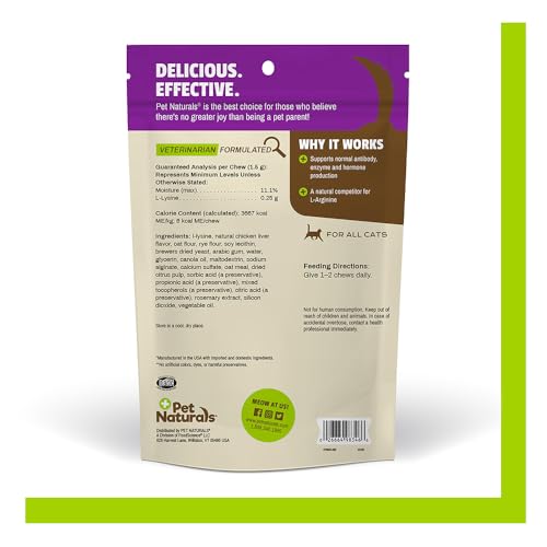 Gomme Pet Naturals Lysine en forme poisson, saveur poulet, soutien potentiel des voies respiratoires.