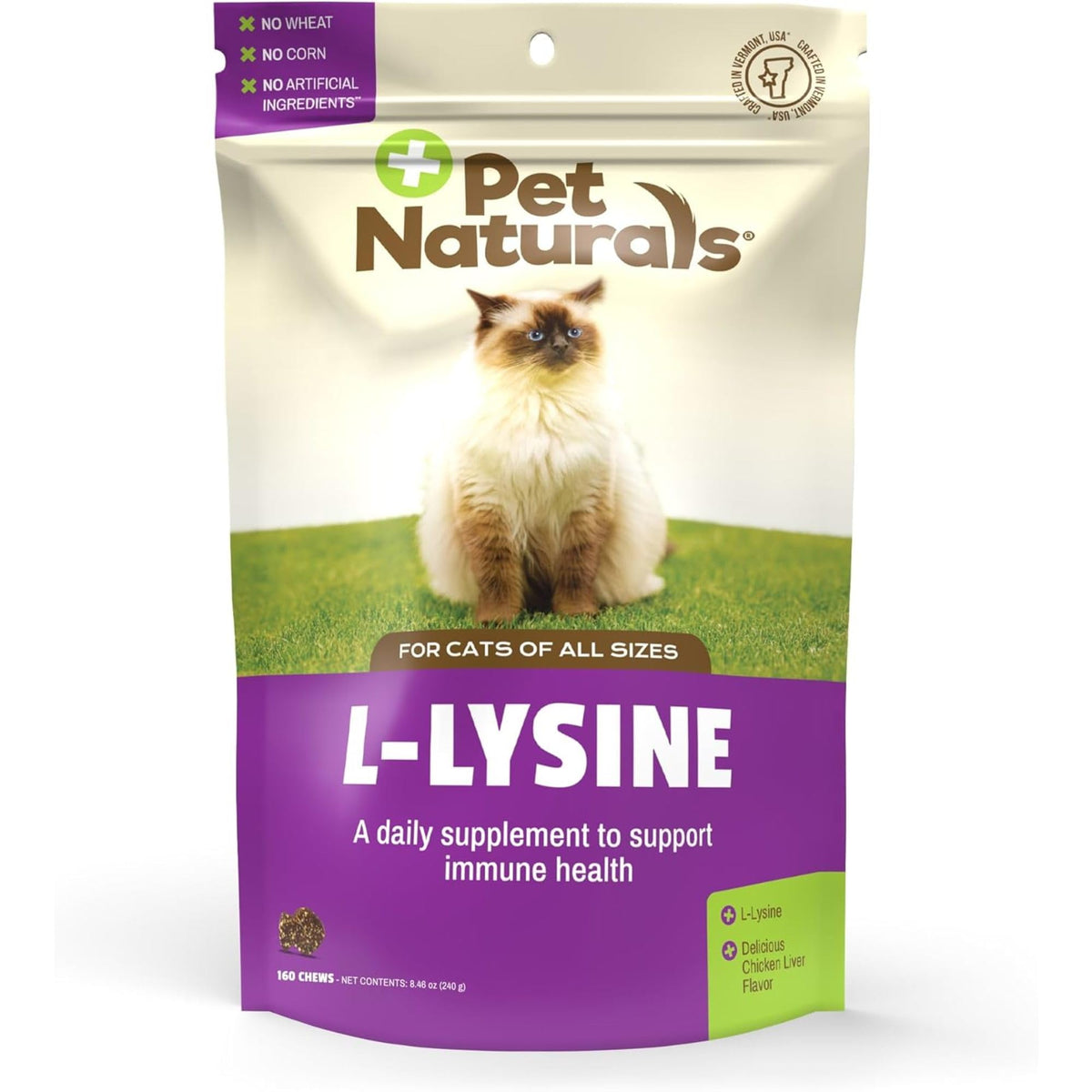 Pet Naturals Lysine Soft Chews pour chats, forme poisson, soutien immunitaire.