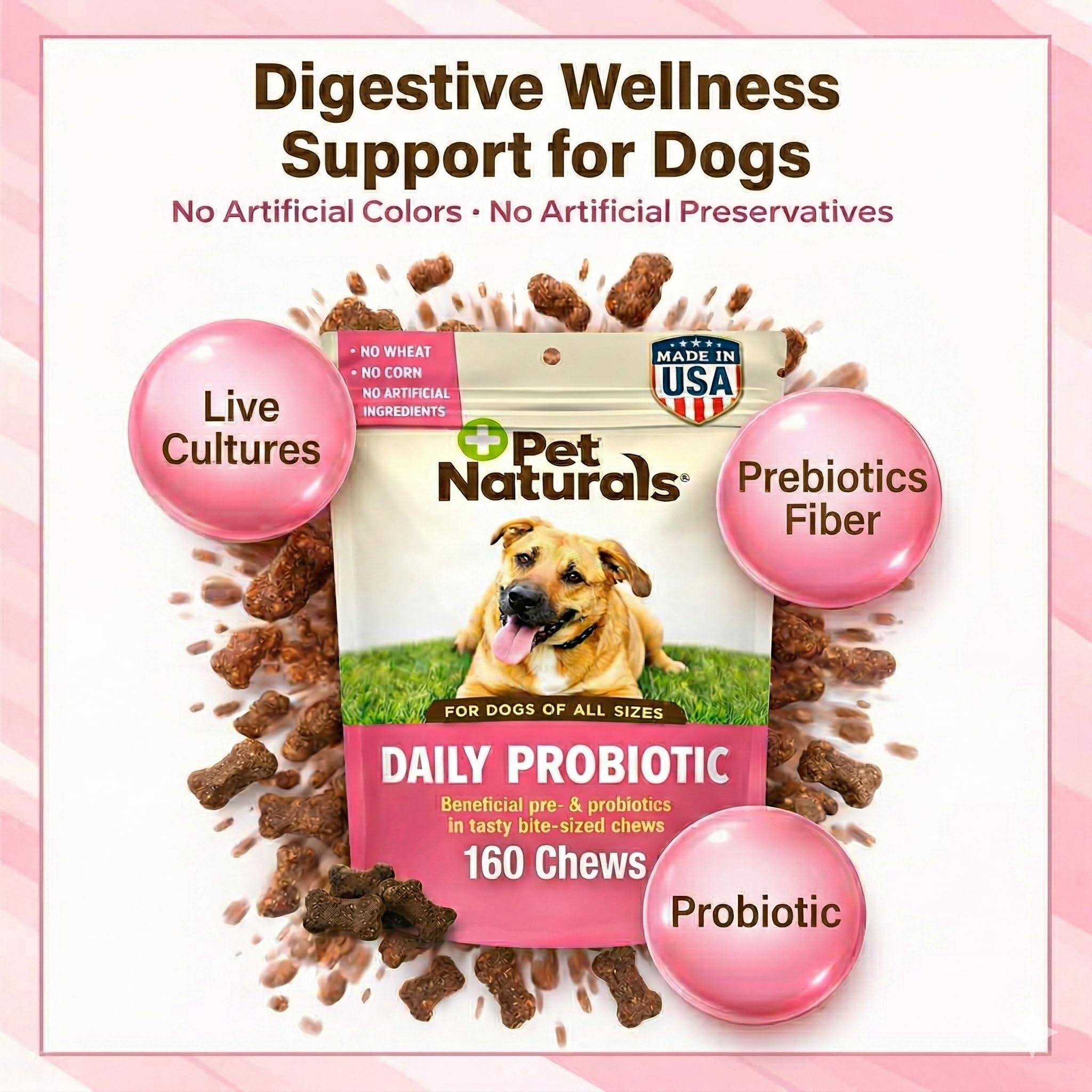 Kits Probiotiques Pet Naturals pour confort digestif lors de stress et voyages
